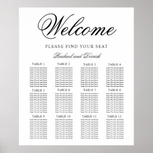 Poster Gráfico de Casamento Elegante Simples para 12 Mesa