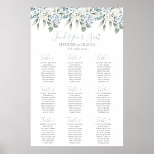 Poster Gráfico de Casamento floral floral de poeira azul