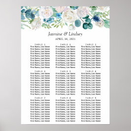 Poster Gráfico de Casamento Floral Verde Azul