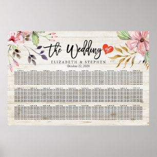Poster Gráfico de Casamento Flores Rosa-d-Água Madeira Ro