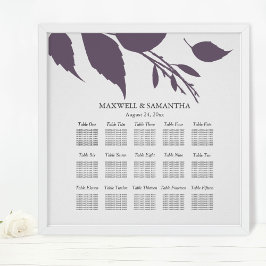 Poster GRÁFICO DE Casamento Folhas Elegantes De Roxo De a