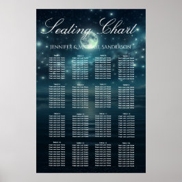 Poster Gráfico de Casamento Lua Azul Noite Estrelada