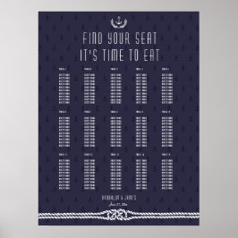 Póster Gráfico de Casamento Náutico Âncoras Azuis