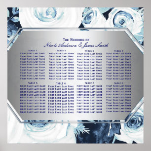 Póster Gráfico de Casamento no inverno Floral Branco Azu