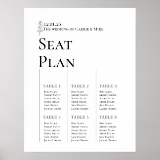 Poster Gráfico de Casamento para 6 mesas