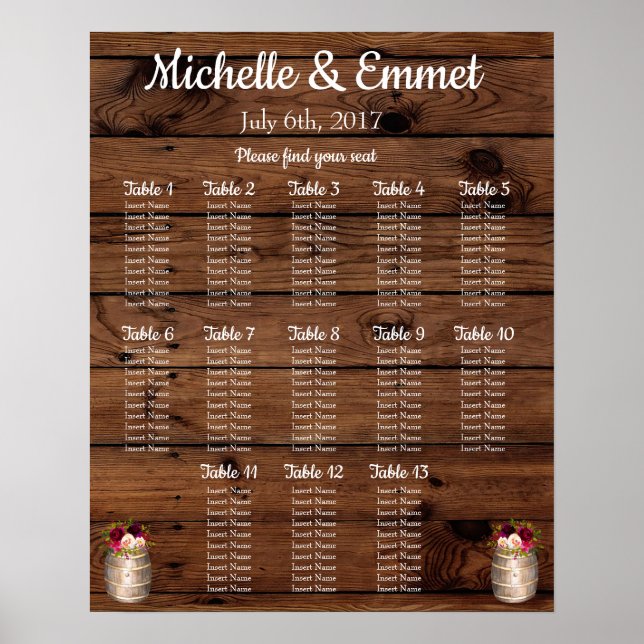 Poster Gráfico de Casamento Rustic Country Barrel Boho (Frente)