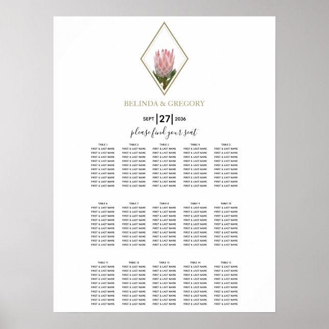 Poster Gráfico de Casamento Rustic King Protea (Frente)