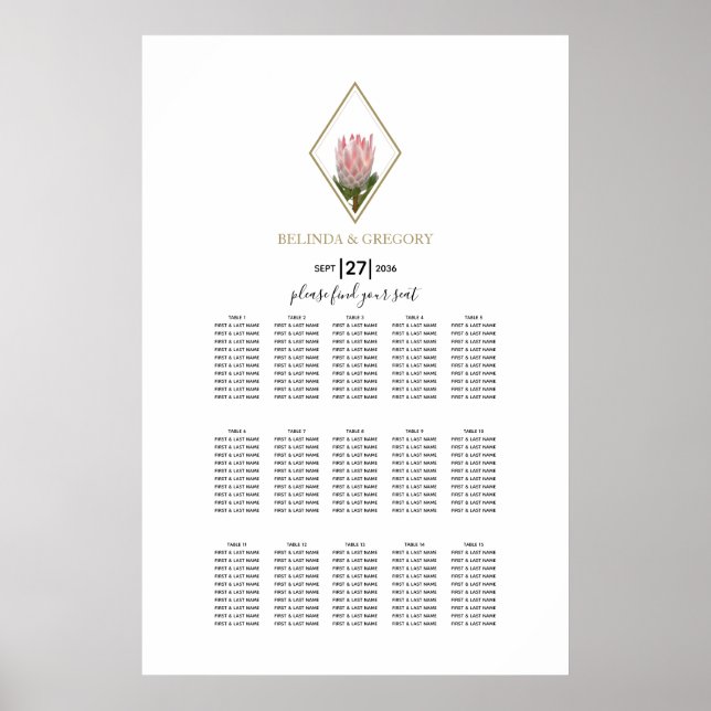 Poster Gráfico de Casamento Rustic King Protea (Frente)