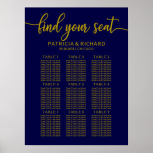 Poster Gráfico de Casamento Sinal de Marinho Dourado Azul