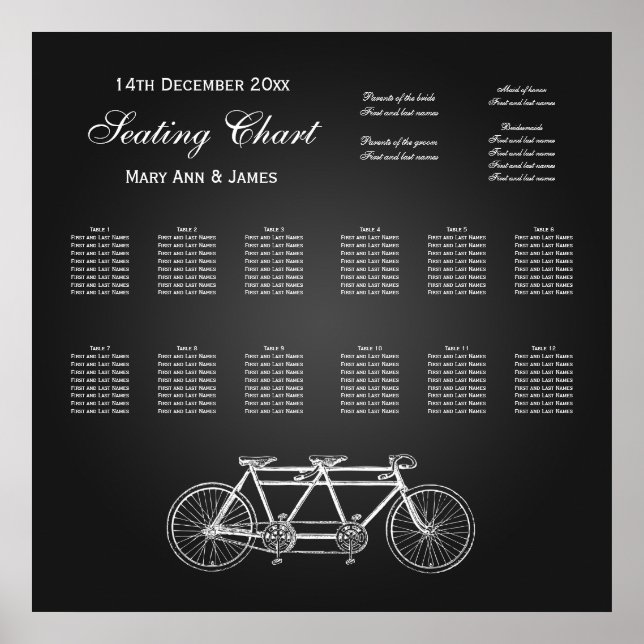 Póster Gráfico de Casamento Tandem Bike Black (Frente)