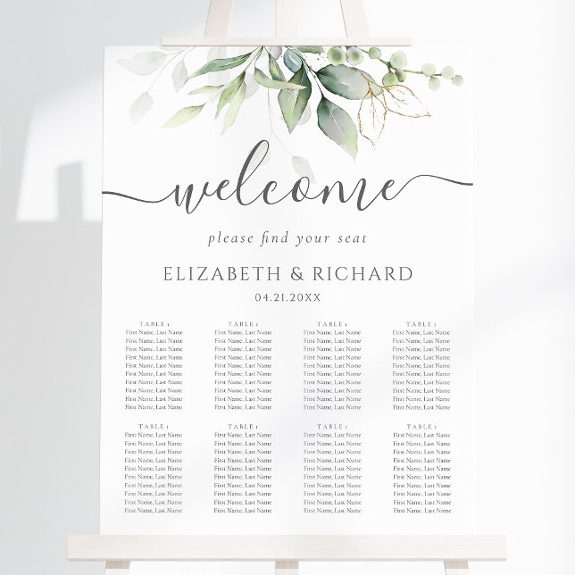 Poster Gráfico de Casamentos Eucalyptus Greenery (This seating chart features a lovely eucalyptus design. Perfect for your green wedding theme.)