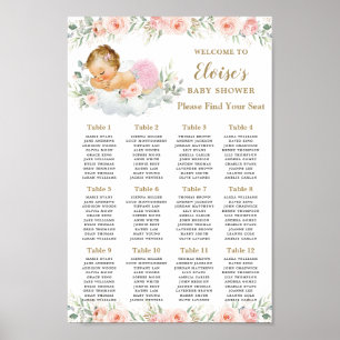 Poster Gráfico de Chá de Bebê Floral Doce Blush
