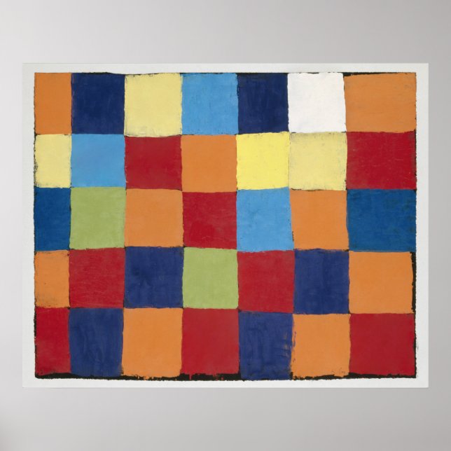 Poster Gráfico de cores "Qu 1" (1930) Paul Klee. (Frente)