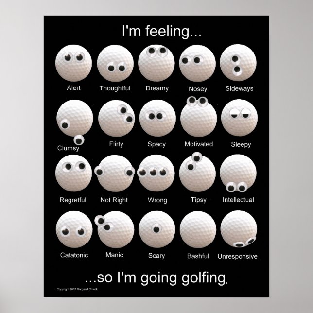Poster Gráfico de Emoções de Bolas de Golfe (Frente)
