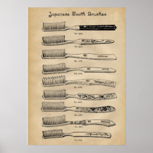 Poster Gráfico de escovas de dentes japonesas Dentista D