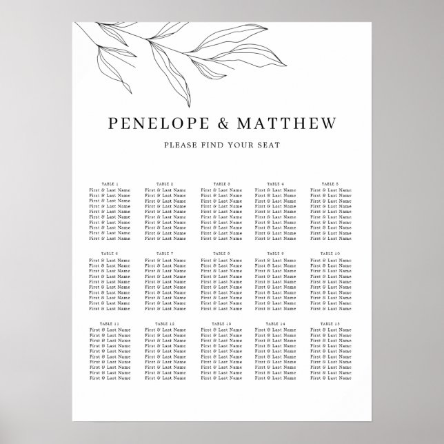 Poster Gráfico de Folhas de Arte de Linha (Frente)