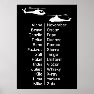 Poster Gráfico de Fonética do Piloto Helicopter de Cadete