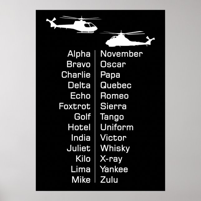 Poster Gráfico de Fonética do Piloto Helicopter de Cadete (Frente)