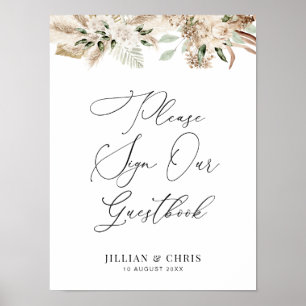 Poster gráfico de guia floral de pampas aquarela