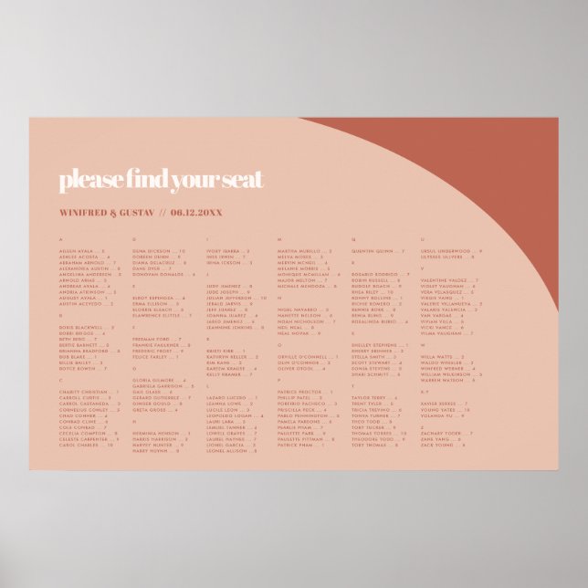 Poster Gráfico de lugares alfabéticos de pêssego chic (Frente)