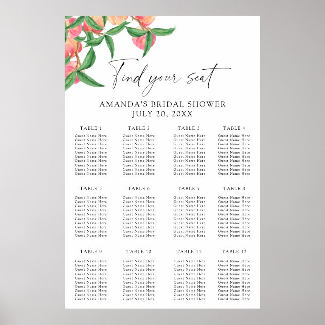 Poster Gráfico de lugares de pêssegos aquosos (Frente)