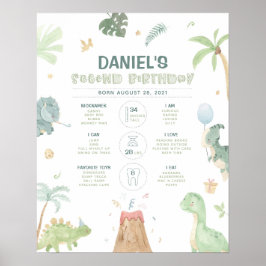 Poster Gráfico de marco de 2º aniversário de dinossauro