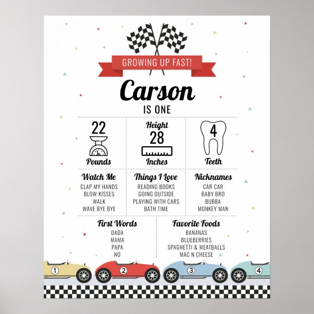 Poster Gráfico de marco de cumpleaños de coche de carrera (Frente)