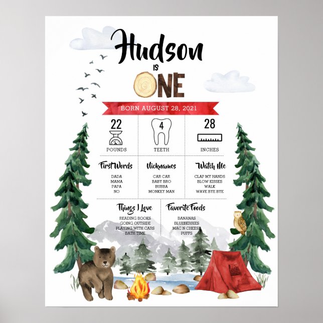 Poster Gráfico de marco de primeiro aniversário de Um Fel (Frente)