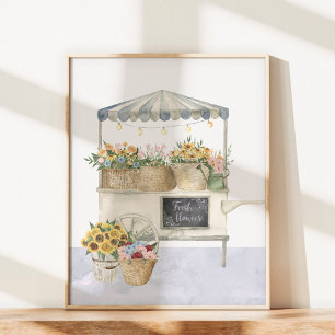 Poster Gráfico de Mercado de Flores Aquarela Arte Cottage