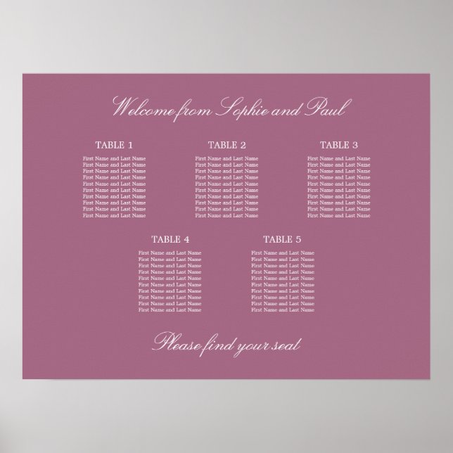 Poster Gráfico de Mesa de Casamento Mauve 5 (Frente)