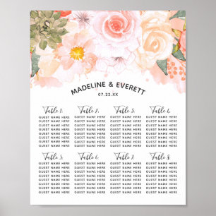 Poster Gráfico de Mesa de Casamento Suculento de Peach & 