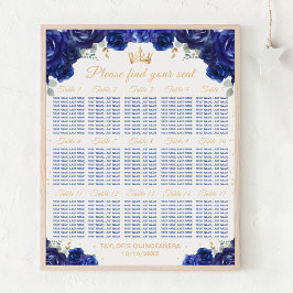 Poster Gráfico de Mesas da Princesa Azul Quinceañera 15