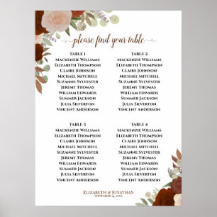 Poster Gráfico de Mesas de Casamento de Rosa Laranja-Feir