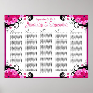 Póster Gráfico de Mesas de Casamento Fuchsia Floral A a 
