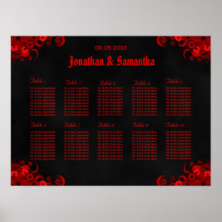 Poster Gráfico de Mesas de Casamento Preto e Vermelho 10