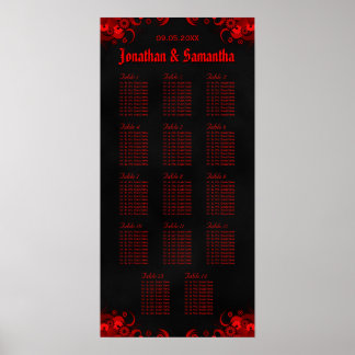 Póster Gráfico de Mesas de Casamento Preto e Vermelho 14