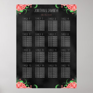 Póster Gráfico de Mesas Sentadas Preto e Cor-de-rosa com