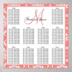 Póster Gráfico de modelo Casamento Damask Coral Rosa