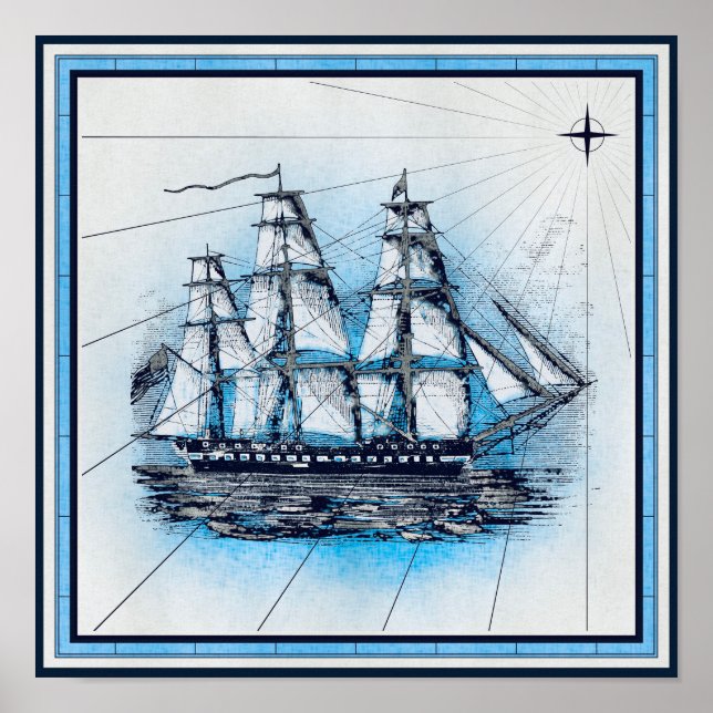 Poster Gráfico de Navios Náuticos Vintage (Frente)