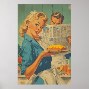 Poster Gráfico de Pizza e Papel Retro