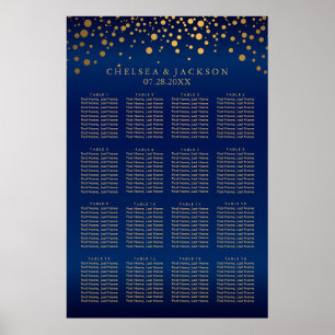 Póster Gráfico de Pontos de Confetti Azul e Dourado 16