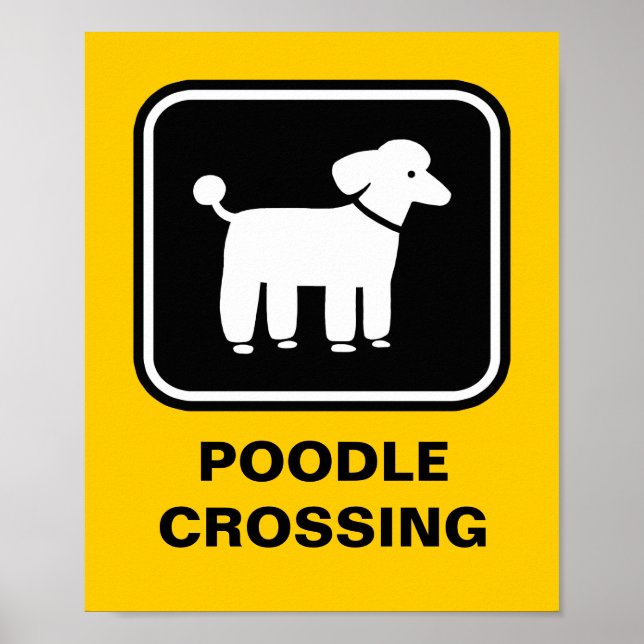 Póster Gráfico de Poodle (Branco no Preto) (Frente)