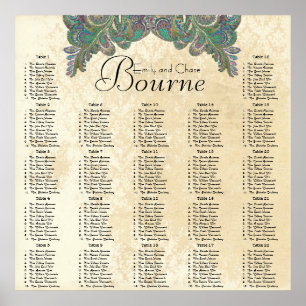 Poster Gráfico de Recepção de Cores de Peacock Paisley