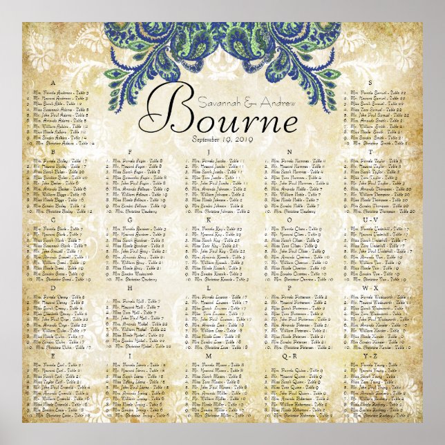 Poster Gráfico de Recepção de Cores de Peacock Paisley (Frente)