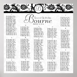 Póster Gráfico de Recepção de Damasco Preto e Branco