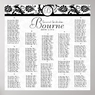 Poster Gráfico de Recepção de Damasco Preto e Branco