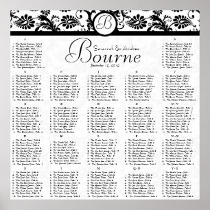 Póster Gráfico de Recepção de Damasco Preto e Branco