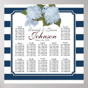 Póster Gráfico de Recepção Marinho Blue Hydrangea Modern