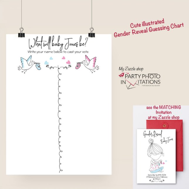 Poster Gráfico de Revisões de Gênero de Caça Engraçada (Gender reveal guessing chart)