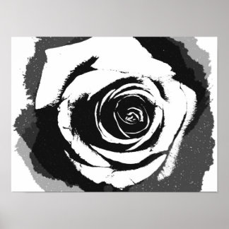 Póster Gráfico de rosa preto e branco